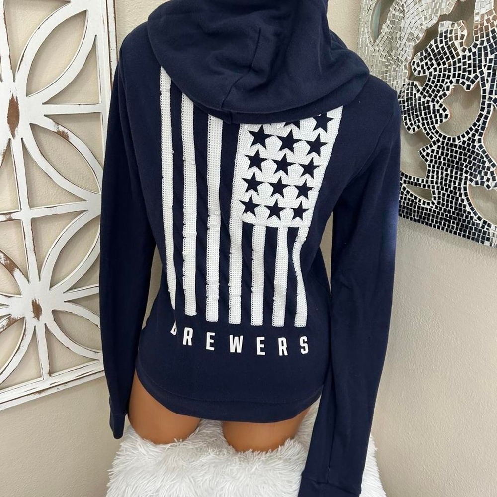 Y2K Victoria's Secret PINK Milwaukee Brewers zip up hoodie USA flag sequin